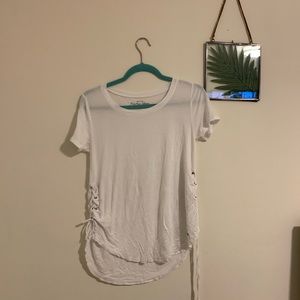 White scoop side tie T-shirt